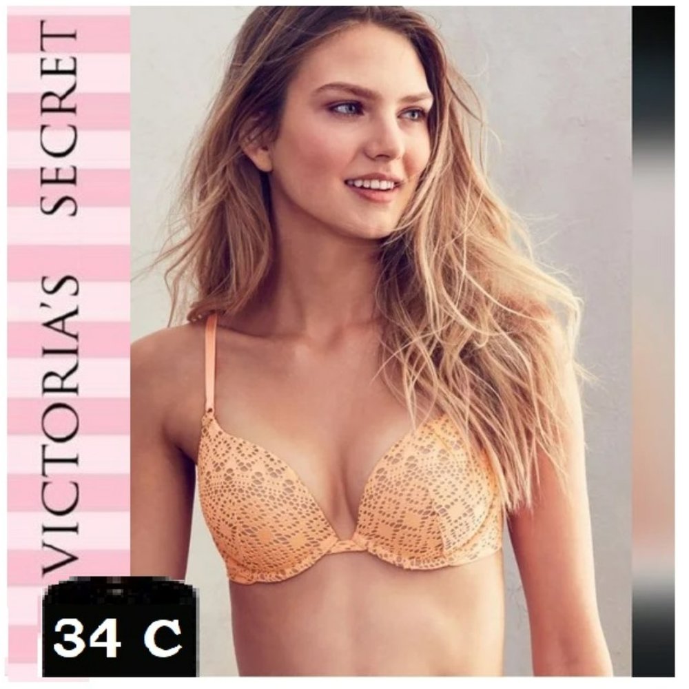 ⭐️ 5/$30 VS push-up crochet mesh bra, 34C, peach. Adjustable straps